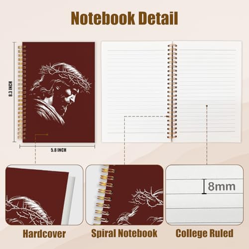 WUCHJ Red Crown of Thorns Jesus Christian Notebook, Religious Jesus Journal, Religious Prayer Spiral Notebook Journal for Note Taking, Christian Faith Based Gifts for Women Men, 5.5x8.5 Inch - color: red Jesus with crown of thorns