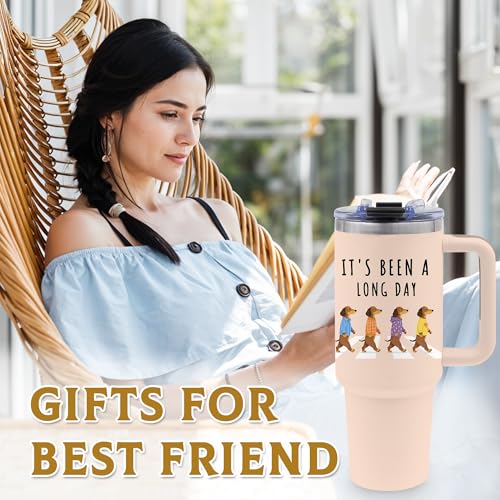 40oz Dachshunds Tumbler Gifts for Women, Water Bottle with Handle & Straw - color: Dachshund2-Khaki