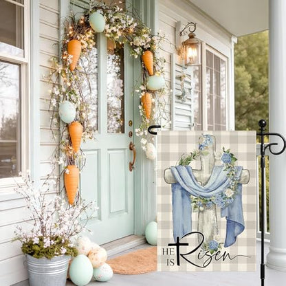 Artscope He Is Risen Easter Garden Flag 12x18 Inch Double Sided for Outside, Christian Cross Wreath Sign Garden Flag for Holiday Yard Outdoor Decoration