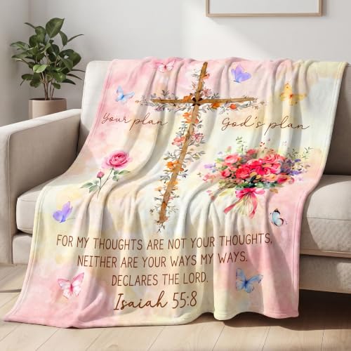 WRAPIX Christian Gifts for Women Faith - Soft Fleece Throw Blanket 50x60 in - color: Pink - God Plan, size: 50x60 inches