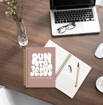 KRHFG Retro Brown Christian Spiral Notebook, Run to Jesus Bible Verse Journal, Religious Scripture Journals for Writing, Bible Notebooks for Note Taking, Church Notes Journal, 5.5x8.3 Inch - color: God-Retro Brown