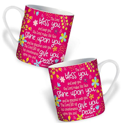 Christian Coffee Mug with Gift Box, 12 oz Ceramic, with Bible Verse - color: Pink / Bless You