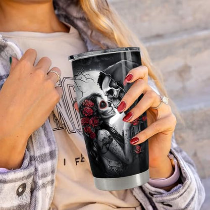 SANDJEST Skull Couple Tumbler 20oz Stainless Steel Insulated Coffee Travel Cup Tumblers Gifts for Wife Husband Boyfriend Girlfriend on Birthday Christmas Valentines Anniversary - color: Couple