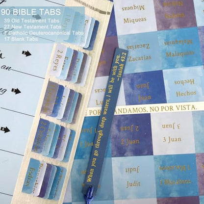 Vorscrin-Laminated Bible Tabs for Women and Men, Gold Foil Lettering Design, Reposition and Large Print Stickers, Bible Study Supplies, 90 Chapters Labels for Easy Navigation (Spanish Sky Blue) - color: Spanish Sky Blue