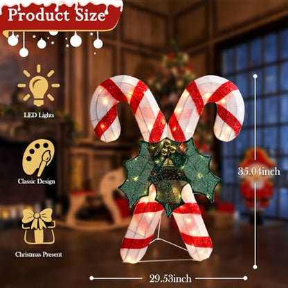 4 FT Lighted Christmas Candy Cane, Pre‑Lit Outdoor Yard Decor - size: 35.04''*29.53''