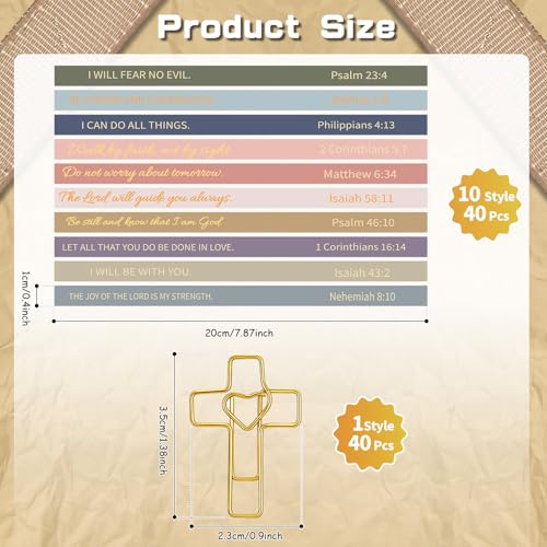 Resurhang 80 Pack Heart Cross Paper Clips with Ribbons 40 Gold Bible Paper Clips 40 Christian Bookmark Ribbons Bible Study Journaling Supplies Easter Eggs Fillers Women Christian Gifts - color: Gold