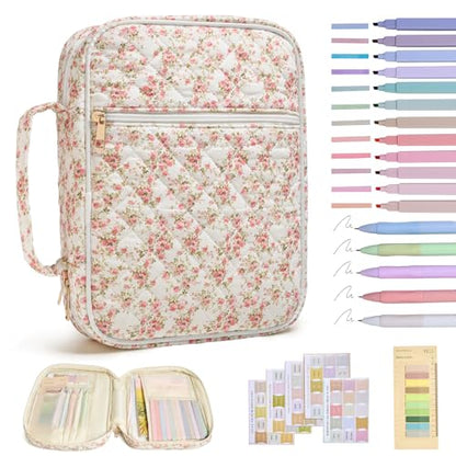 Bible Bag Cover Case for Women Study Supplies Kit Church Book Holder - color: Siamese Rose