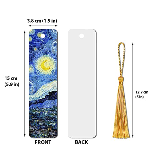 WIRESTER Set of 2 Metal Bookmarks with Light Gold Tassel for Students, Reader, Teachers, Book Lovers - The Starry Night Van Gogh, Cafe Terrace At Night Van Gogh - color: The Starry Night Van Gogh, Cafe Terrace at Night