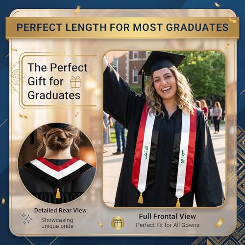 Graduation Stole Country Flag Grad Sash with Gold Tassels - 72 Inch V-Neck Satin Stoles for 2026 Graduate - color: Afghanistan Stole