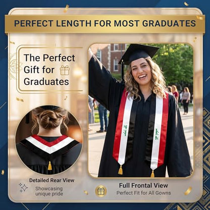 Graduation Stole Country Flag Grad Sash with Gold Tassels - 72 Inch V-Neck Satin Stoles for 2026 Graduate - color: Afghanistan Stole