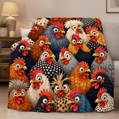 Funny Chicken Throw Blanket Colorful Cartoon Farm Hen Stuff Gifts 60''X80'' - color: Chicken, size: 60''x80''