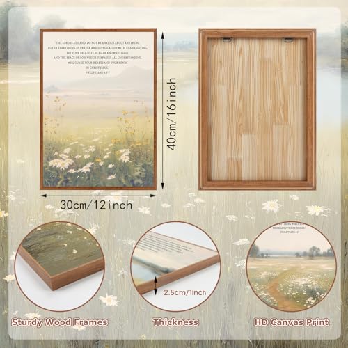 LHIUEM Bible Verses Wildflowers Wall Art Natural Jesus Scripture Framed Wall Decor set of 3(12”X16”)Floral Bible Canvas Artworks Faith Based Christian Pictures Religious Psalm for Living Room Bedroom - color: Wildflower