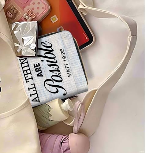 Quote Bible Verse Matthew 19:26 Print Wallet for Women Large Capacity Wallet Credit Card Holder PU Leather Zipper Clutch Purse Phone Wallet - color: Quote Bible Verse Matthew 19:26