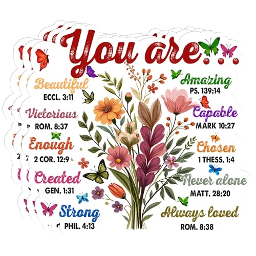 3 Pack Bible Verse Stickers You are Beautiful Amazing Strong Chosen Christian Waterproof Vinyl Decal for Water Bottles Laptop, Religious Floral Scripture Decals for Women Teens Kids - Faith Gifts 2" - size: 2 Inches