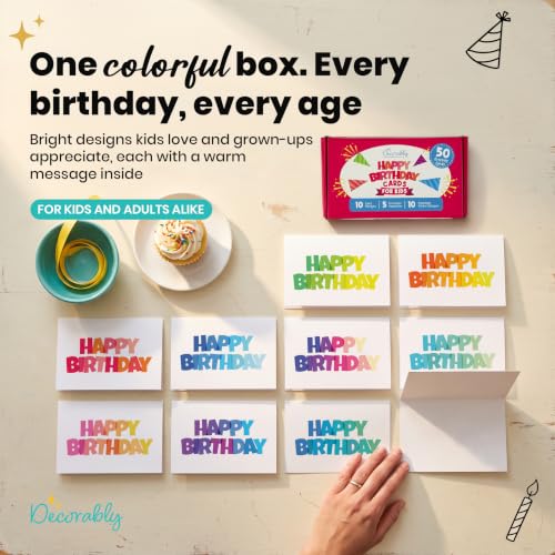 Decorably 50 Pack 6x4in Happy Birthday Cards Bulk, Assorted Designs