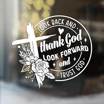 Look Back and Thank God, Look Forward and Trust God Car Decal Christian, Bible Sticker Flower, Catholic Car Accessories, Vinyl Waterproof 8 Inches Bumper Decal for Mom Dad Friend