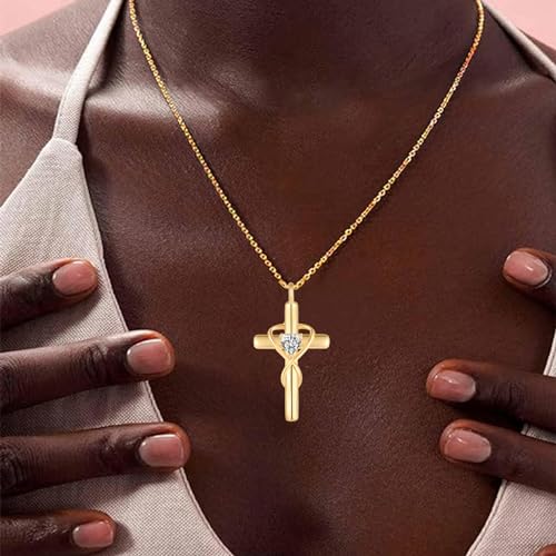 18K Gold Plated Cross Necklace for Women, 925 Sterling Silver Necklaces for Women, Infinity Heart Jewelry with 5A Cubic Zirconia, Anniversary Birthday Baptism Christian Gifts for Women Wife Her - color: Gold