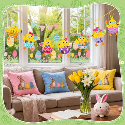 Funrous 48 Sets Crafts Kit Paper Crafts DIY Make Your Own Hanging Ornaments with Pompoms Diamond Stickers for Holiday Classroom Activities Party Favors, Easter Chick - style: Easter Chick