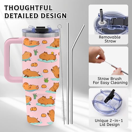 40 Oz Capybara Tumbler Gifts for Women, Capybara Water Bottle with Handle - color: Capybara-Pink