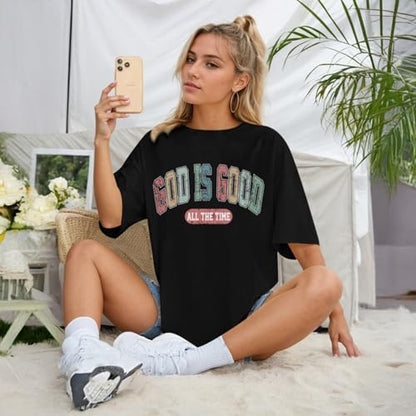 Christian Shirts for Women Oversized God is Good Shirt Religious Jesus Faith Inspirational Tshirt Bible Verse Tee Top - color: Black, size: XX-Large