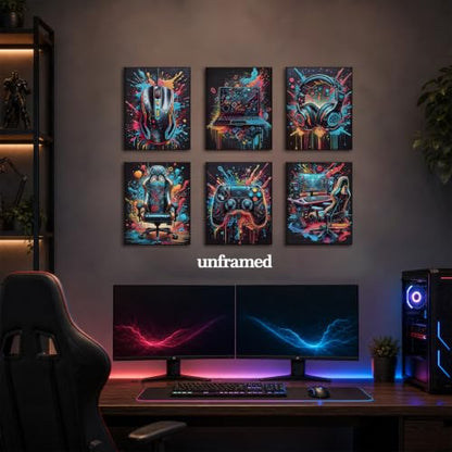 SHRNGCK Game Room Posters Set of 6 Retro Video Game Setup Wall Art Neon Gaming Gamepad Canvas Painting Prints for Teen Boys Room Bedroom 8x10 Unframed - color: Game, size: 10"L x 8"W