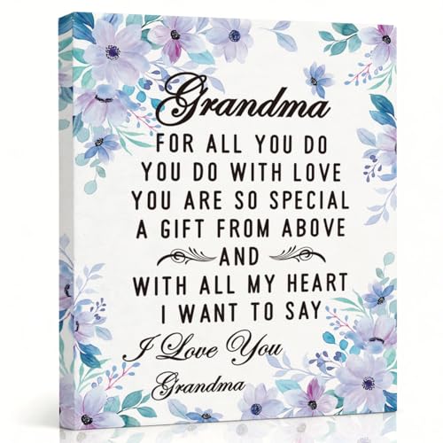 RTVJTERQ Floral Grandma Quote Canvas Wall Art, Sentimental Gift for Grandma, Heartwarming I Love You Print, 8x10 Inches Ready to Hang, Home Wall Decor - color: Quote 07