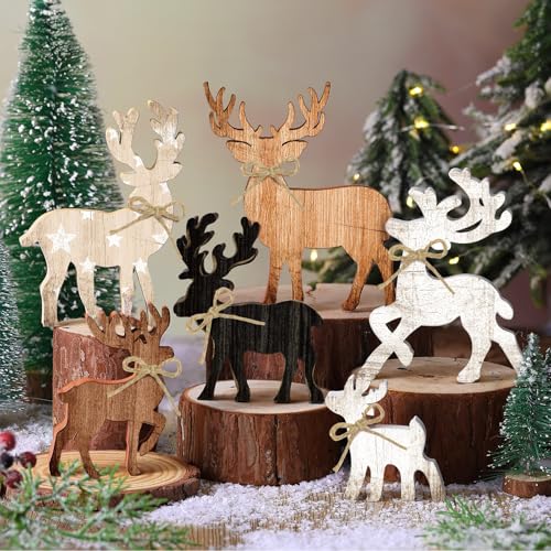 Yuntau 6 Pcs Christmas Table Decoration Wooden Elk Table Centerpieces - style: Elk