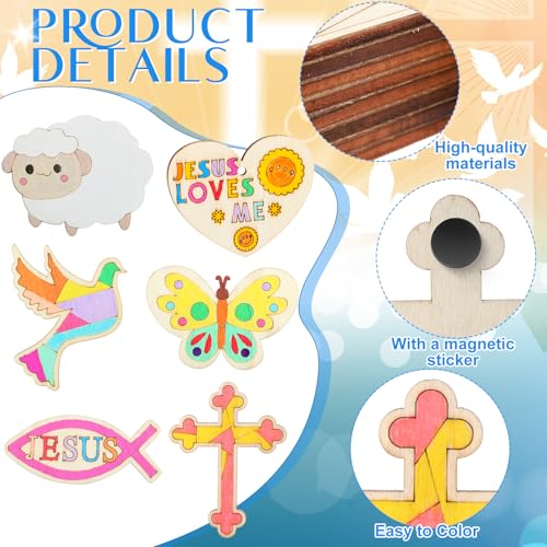 Blueweenly 48 Pack Wooden Religious Crafts Magnets Sunday School Bible