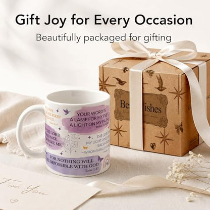 Purple Christian Coffee Mug Gifts for Women, Scripture Ceramic Cup with Bible Verse for Mom Grandma Church Friends, Daily Devotional Bible Study Gifts for Pastor, I Can Do All Things Through Christ