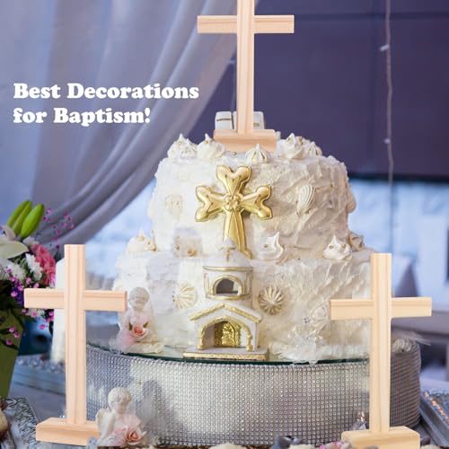 Suzile 20 Pcs Wooden Crosses for Craft Centerpiece Bulk Christian Nativity Tabletop Standing Baptism Religious Church Cross Sunday School First Communion Easter Party Favors, 8.66 x 4.72 Inch
