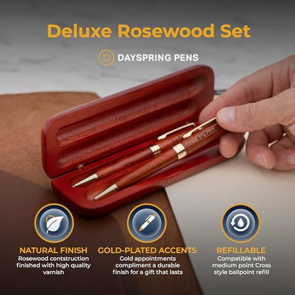Dayspring Pens Personalized Rosewood Pen and Pencil Set with Wood Case