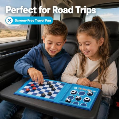 TRAVOFUN Magnetic Checkers Board Game | Travel Games for Kids 8-12 - style: Checkers&Tic-Tac-Toe