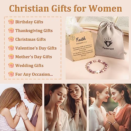 Christian Grandparents - Day Gifts for Women, Religious Cross Bracelet - color: Matthew17 -Pink