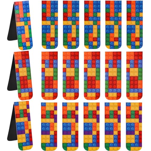 48 Pcs Magnetic Bookmark, Building Block Magnetic Bookmark Magnetic Page Markers Clips for Kids Students Teachers Reading Book Lovers Supplies Party Favors (3 Styles) - style: Building Block