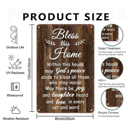 Bless This Home Christian Blessing Aluminum Metal Sign 8 x 12 Inch