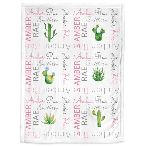 Personalized Blanket for Kids & Adults, Pink Cactus Baby Girl Name Blanket, Custom Desert Newborn Swaddle, Personalized Flannel Blankets Gift, Baptism, Monogram Fleece 30"X40" - color: Cactus Pink Desert
