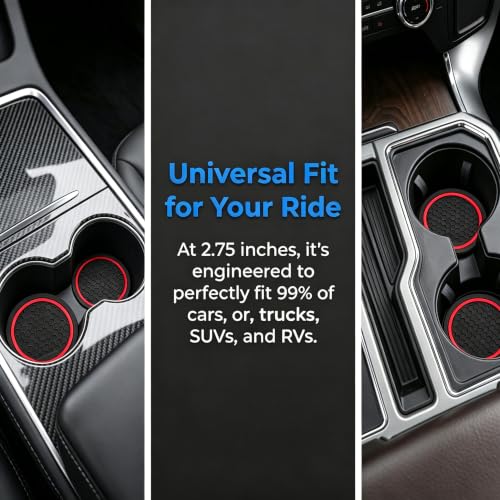 4PCS Car Cup Holder Coasters,2.75 Inch Non-Slip Insert Water Bottle Holder Pads, Shockproof Silicone Cup Pads, Universal Car Drink Holders for Vehicles, Trucks, RVs(Black/Red) - color: Red