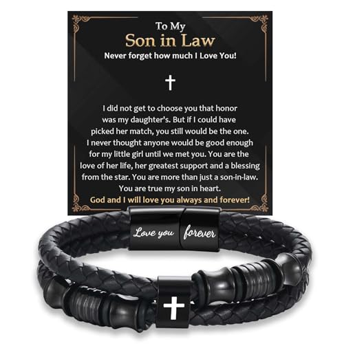 EFVISD Lover You Forever Leather Cross Bracelet for Men Boys Gifts - color: Son in Law