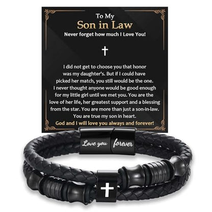 EFVISD Lover You Forever Leather Cross Bracelet for Men Boys Gifts - color: Son in Law
