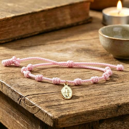 10 Knots Lucky Protection Rope Cross Bracelet For Women Men, Handmade Good Jesus Pendant Charm Amulet Adjustable Christian Pulsera Decenario String Jewelry, Daily Friendship Gift - color: Jesus Pink