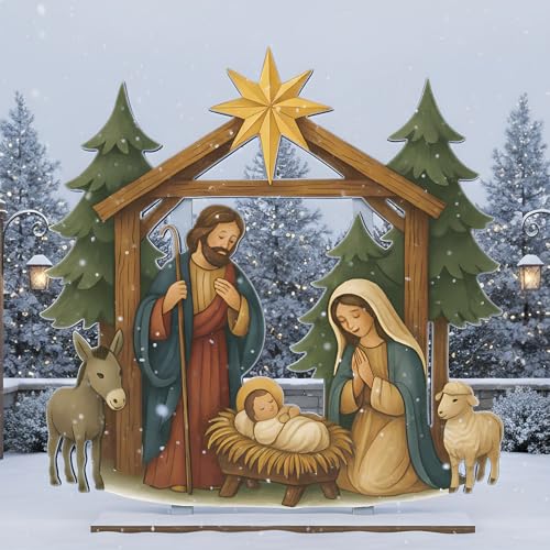 Cinnvoice Large Christmas Metal Yard Stakes Christmas Garden Stakes Waterproof Xmas Outdoor Yard Decor with Stake for Xmas Holiday Lawns Outdoor Decor(Nativity Scene) - style: Nativity Scene