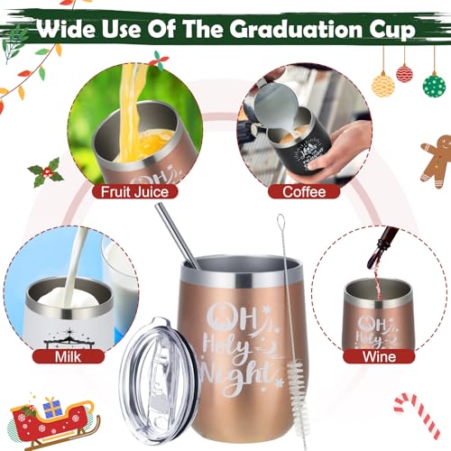 Gejoy 6 Pcs Christmas Wine Tumbler 12 oz Stainless Steel Wine Glass with Lid and Straw Christian Nativity Scene Tumbler Stainless Steel Coffee Cups Travel Mug for Xmas Holiday Party Gift, 6 Patterns