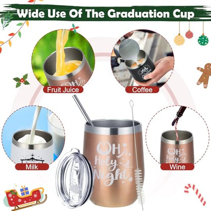 Gejoy 6 Pcs Christmas Wine Tumbler 12 oz Stainless Steel Wine Glass with Lid and Straw Christian Nativity Scene Tumbler Stainless Steel Coffee Cups Travel Mug for Xmas Holiday Party Gift, 6 Patterns