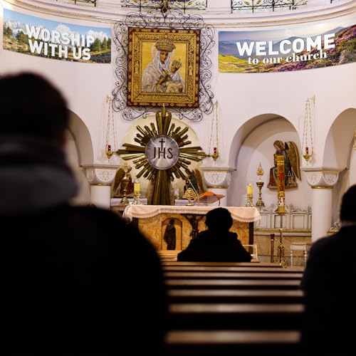 2 Pcs Worship with Us Church Wall Banners 6 × 2ft