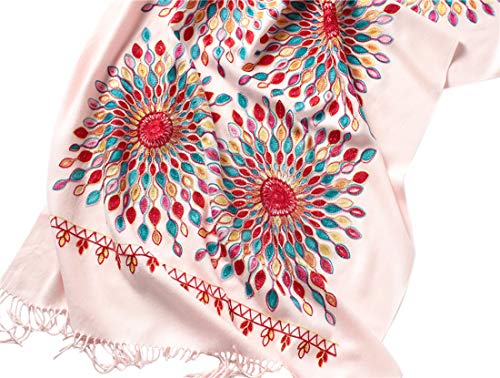 Urban CoCo Embroidered Scarf for Women, Tassel Shawl, Soft Lightweight Wrap - color: Pink