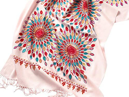Urban CoCo Embroidered Scarf for Women, Tassel Shawl, Soft Lightweight Wrap - color: Pink