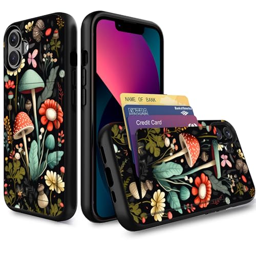for iPhone 17 Case,Wallet Case Credit Card Holder Dual Layer Hybrid Shockproof PC + TPU Case Cover for iPhone 17 6.3" 2025,Mushroom Forest - color: Mushroom Forest, size: iPhone 17 6.3"