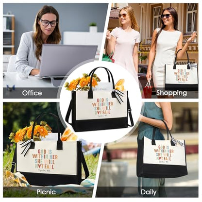 Inspirational Canvas Tote Bag - Christian Gift Bible Verse Handbag - style: Christian