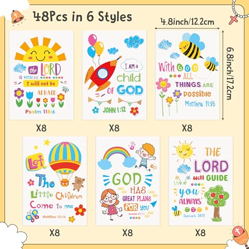 48Pcs Religious Coloring Books Bible Verses DIY Color-in Pages - color: A-bible Style ② (48pcs)