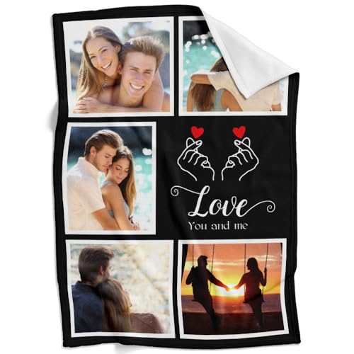 inkArts Personalized Blanket with Photo, Custom Blanket, Customized Photo Blankets, Customizable Picture Blankets, Personalized Anniversary Couple Gifts for Her Him Women Men - color: 5 Photos-2